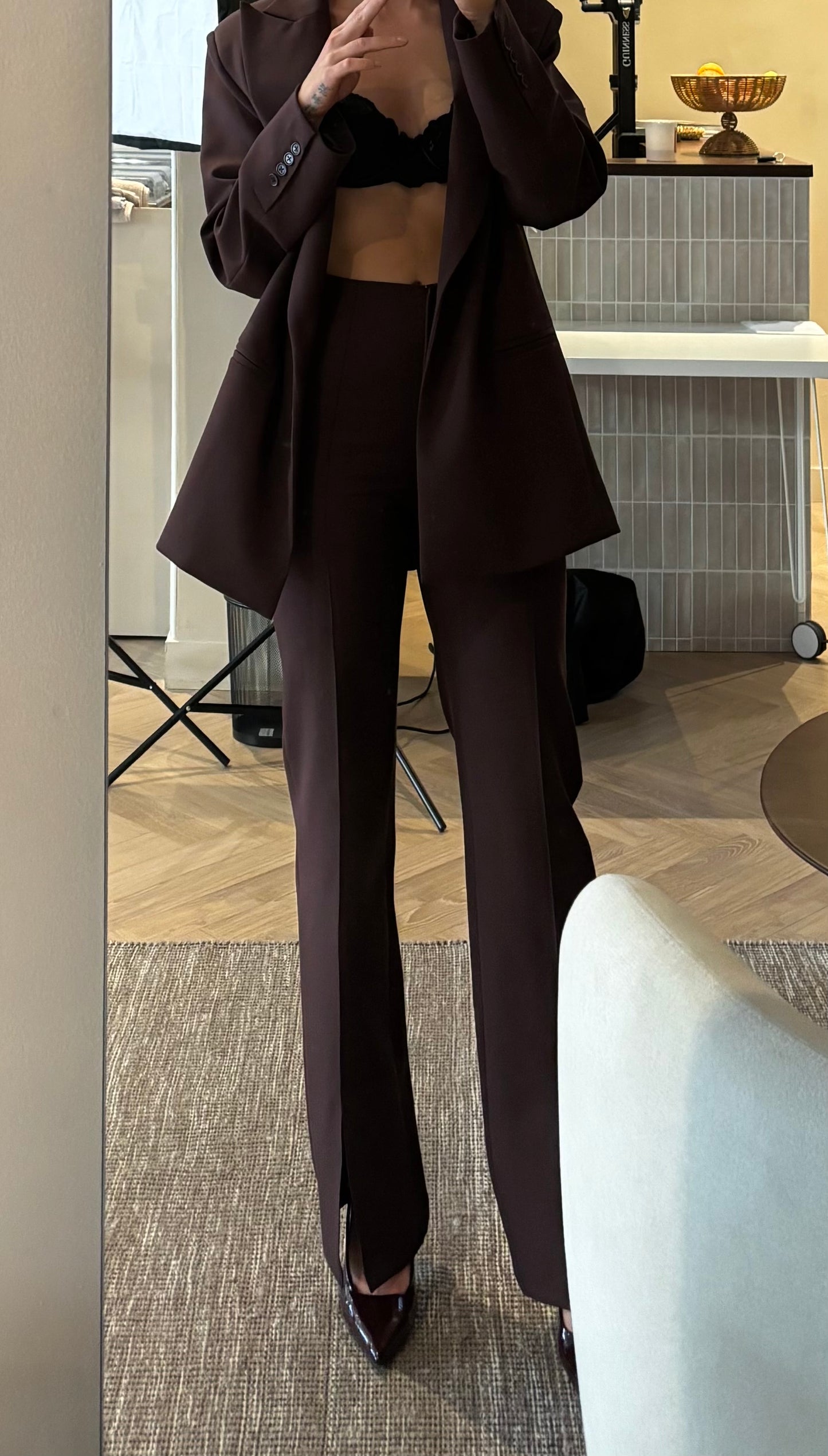 Fitted Tailored Trousers – Brown